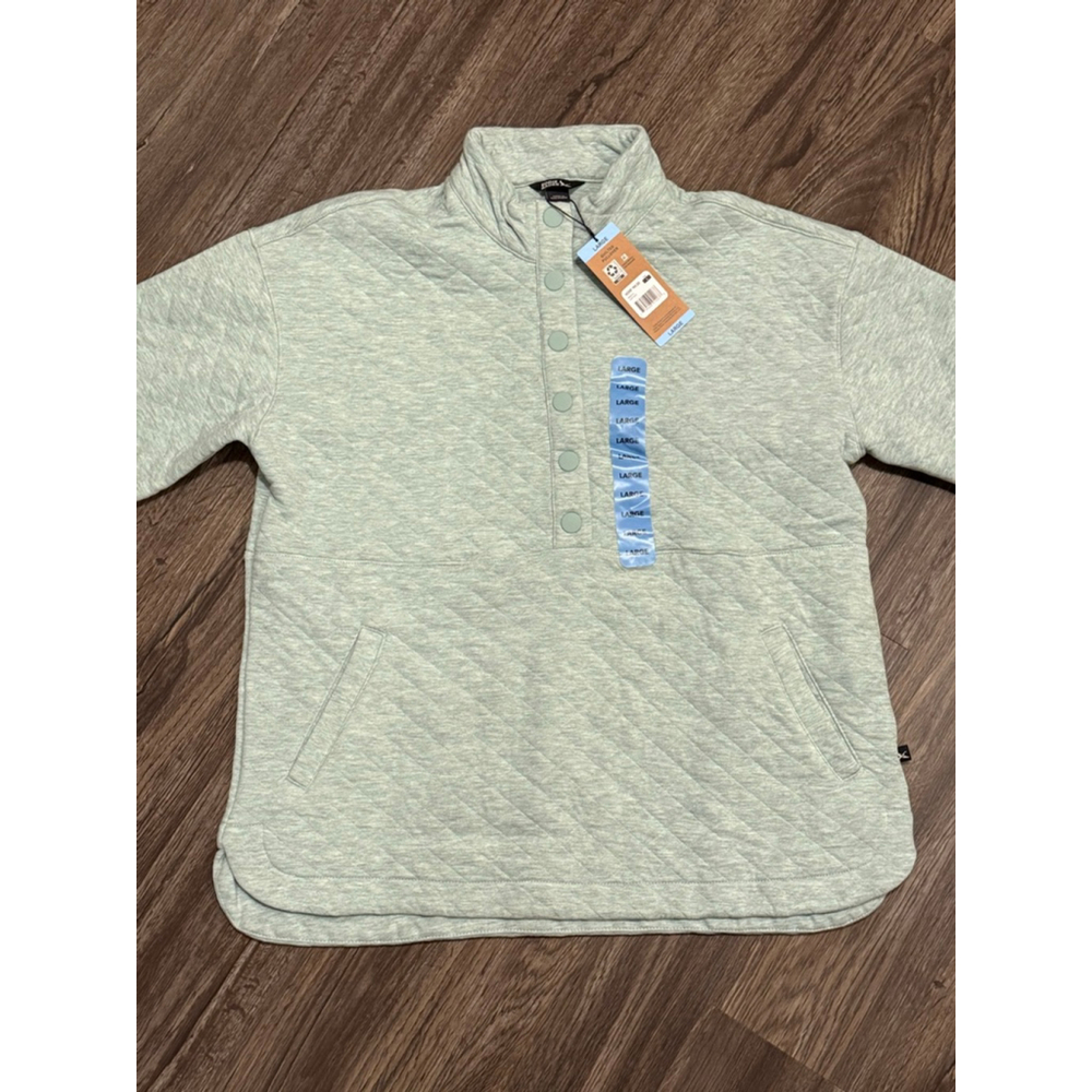 NWT Eddie Bauer Women’s Quilted Snap Pullover Sweatshirt Light Blue/Green Sz L - Picture 9 of 9